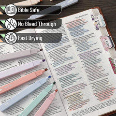 Aesthetic Pastel Highlighters, 16-Pack, Chisel Tip, Morandi Colors, No-Bleed Bible Markers, Assorted Cute Shades