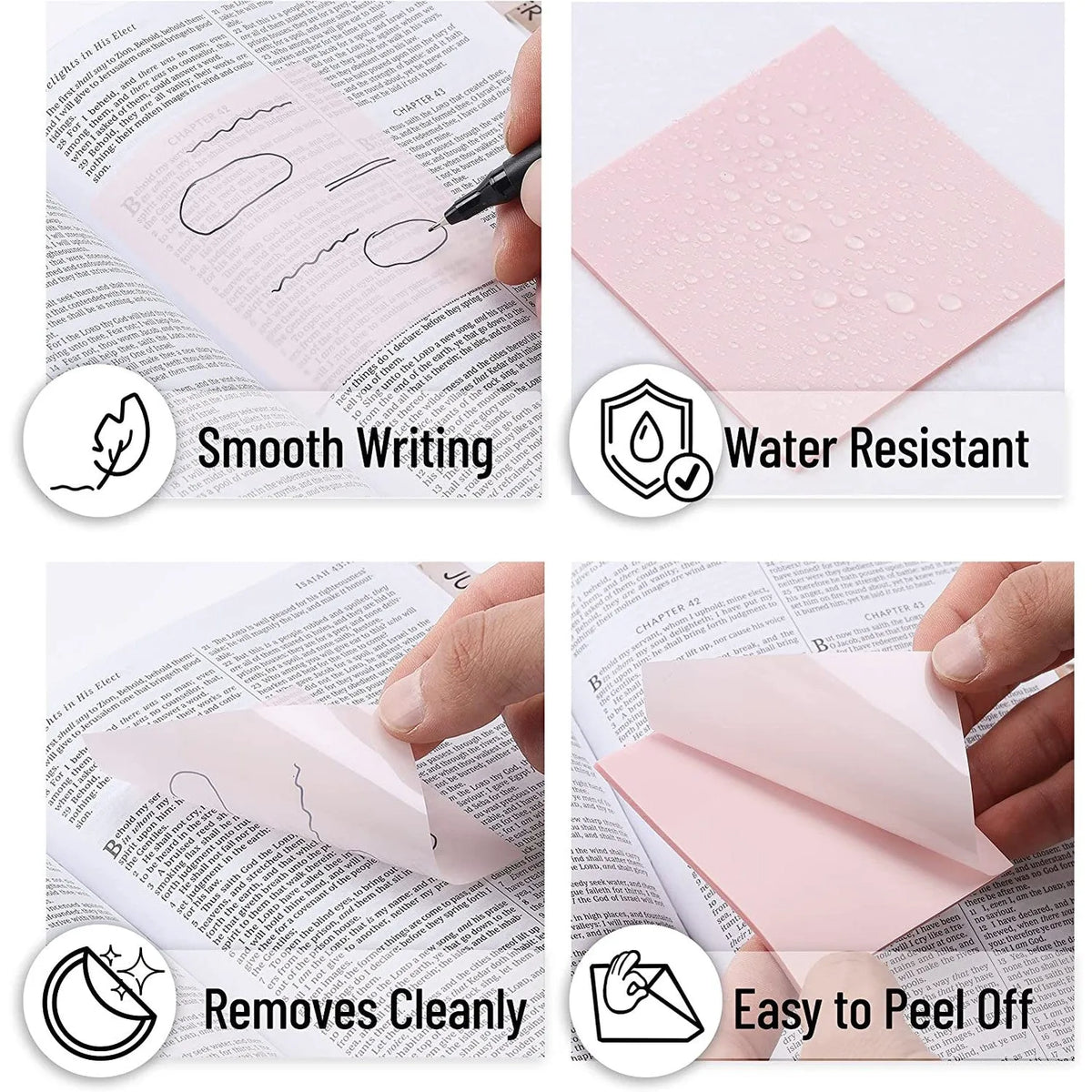 Pastel Transparent Sticky Notes Set (200 Sheets) with Fine-Tip Pen – Ideal for Bible Study, Planner Tabs & Book Annotations