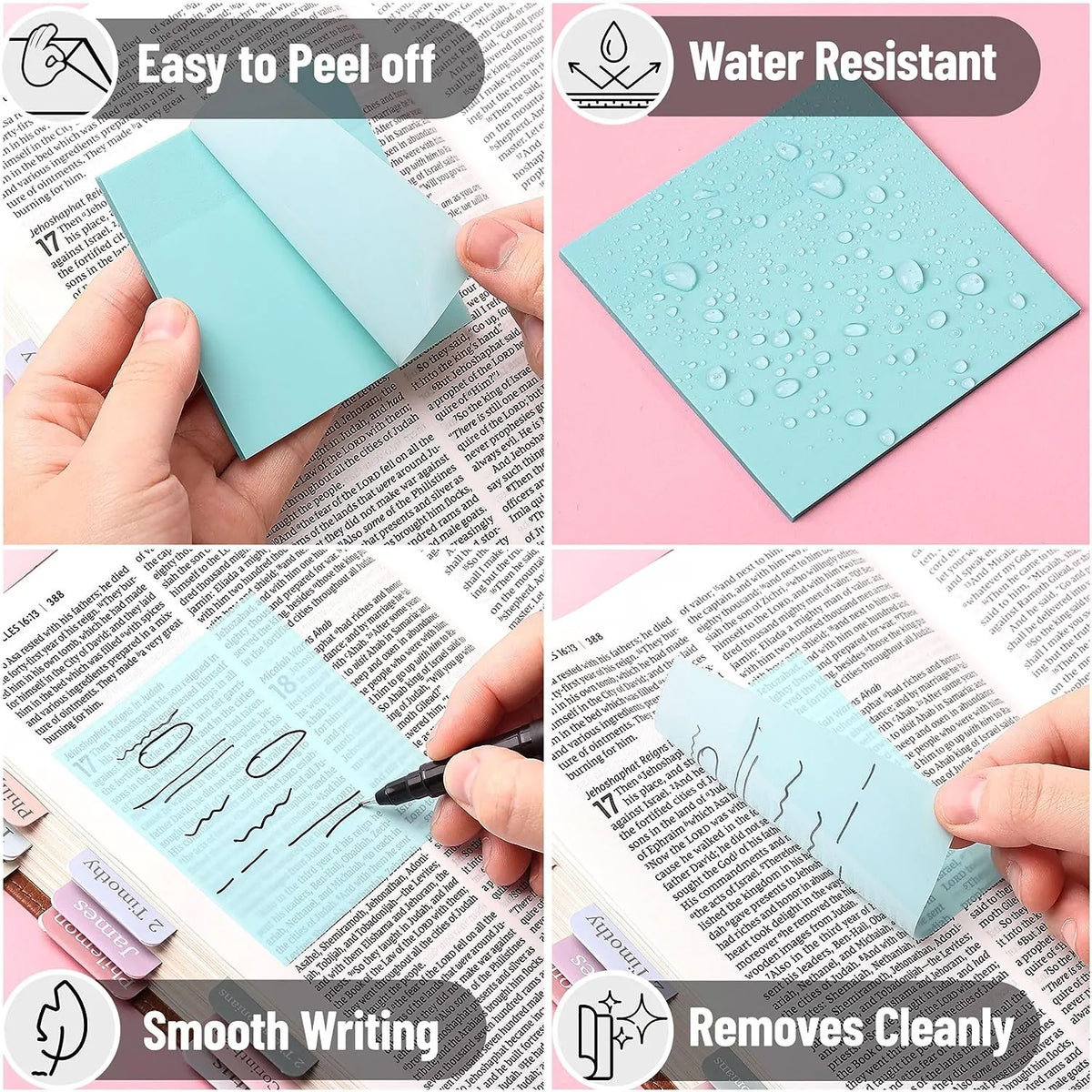 Transparent Sticky Notes 3x3 Inches, 200 Sheets, Morandi Colors, 4 Pads with Quick-Dry Pen