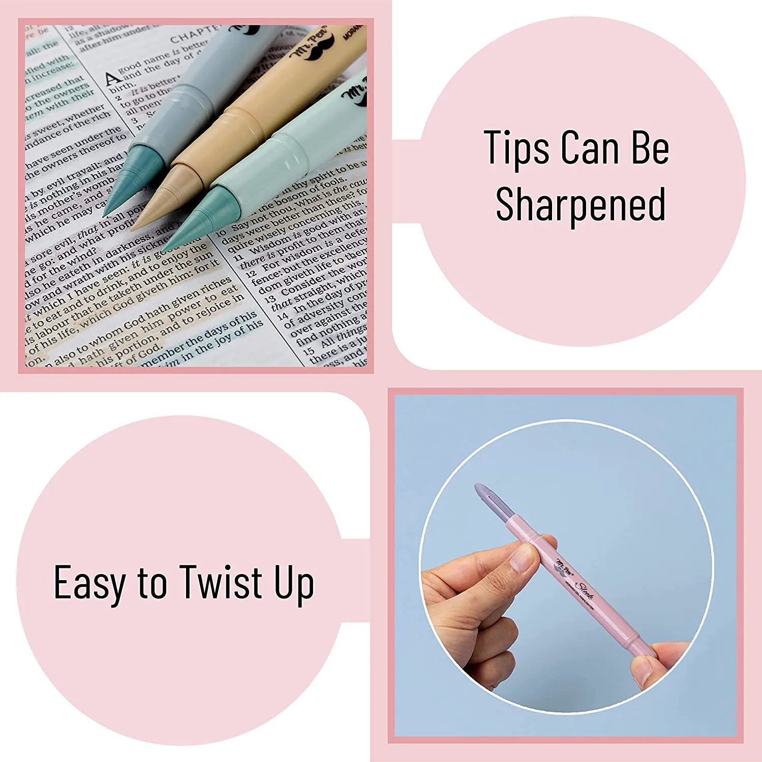 Gel Highlighters, 8 Pack, No-Bleed, Twist-Up Design, Sharpenable Tips, Smooth Glide, Perfect for Bible Pages