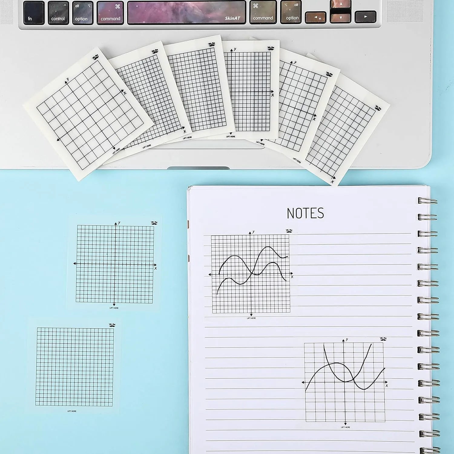 Transparent Graph Paper Sticky Notes 3x3 with Fineliner - 300 Sheets