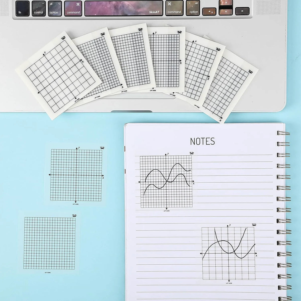 Transparent Graph Paper Sticky Notes 3x3 with Fineliner - 300 Sheets