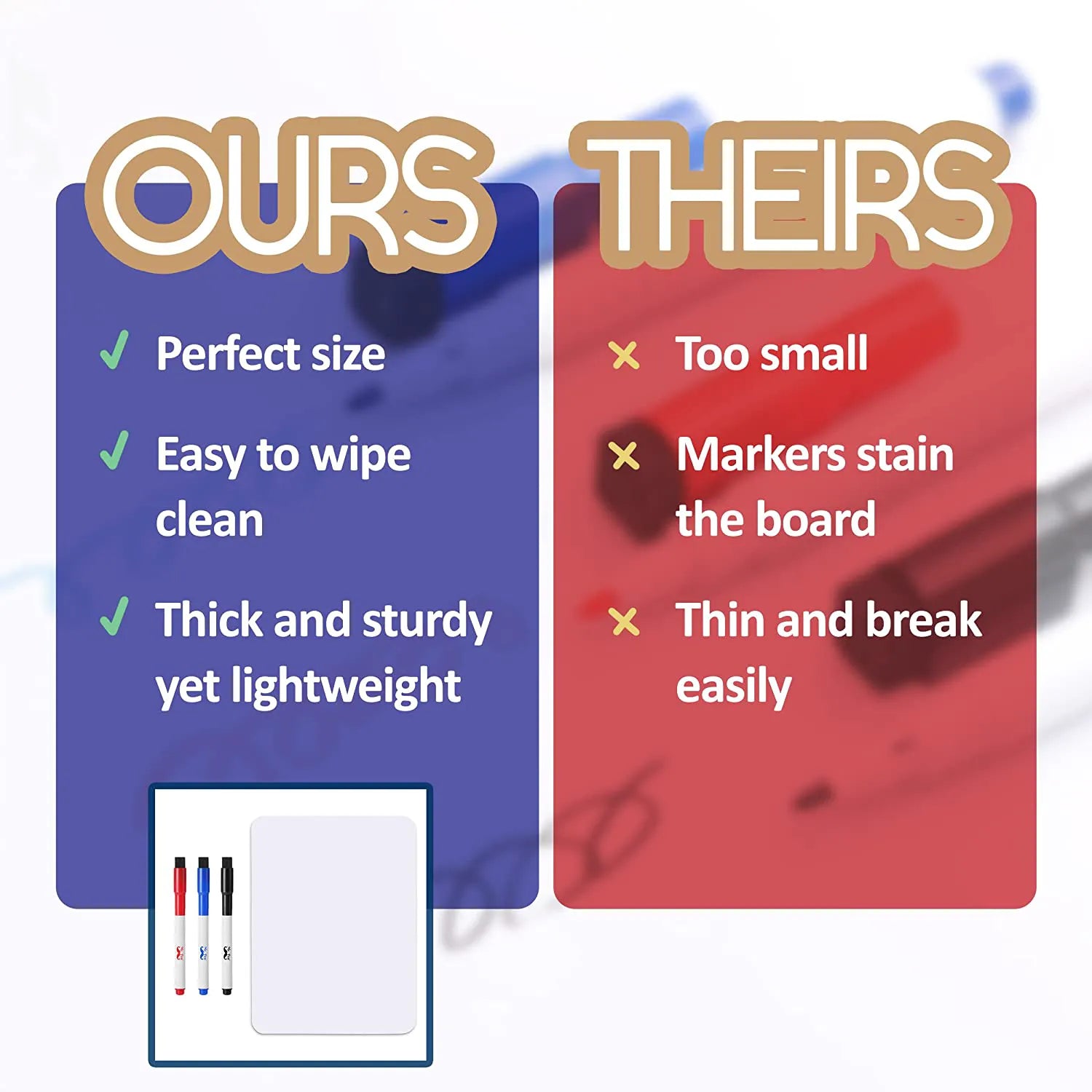 Kids Small Double-Sided Dry Erase Board with 3 Markers
