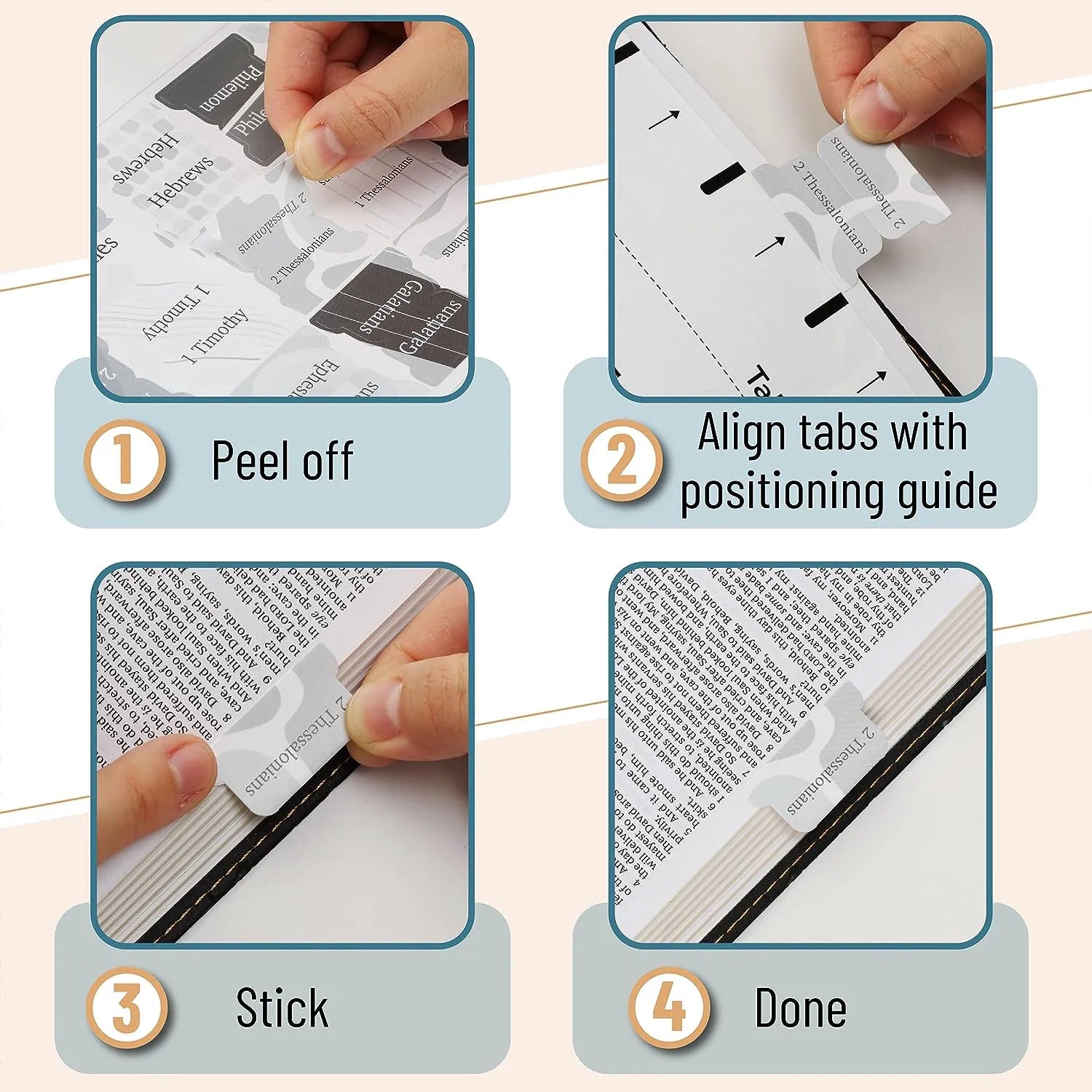 Bible Tabs - 75 Gray Laminated Tabs for Old & New Testament, Neutral Design, Easy to Apply