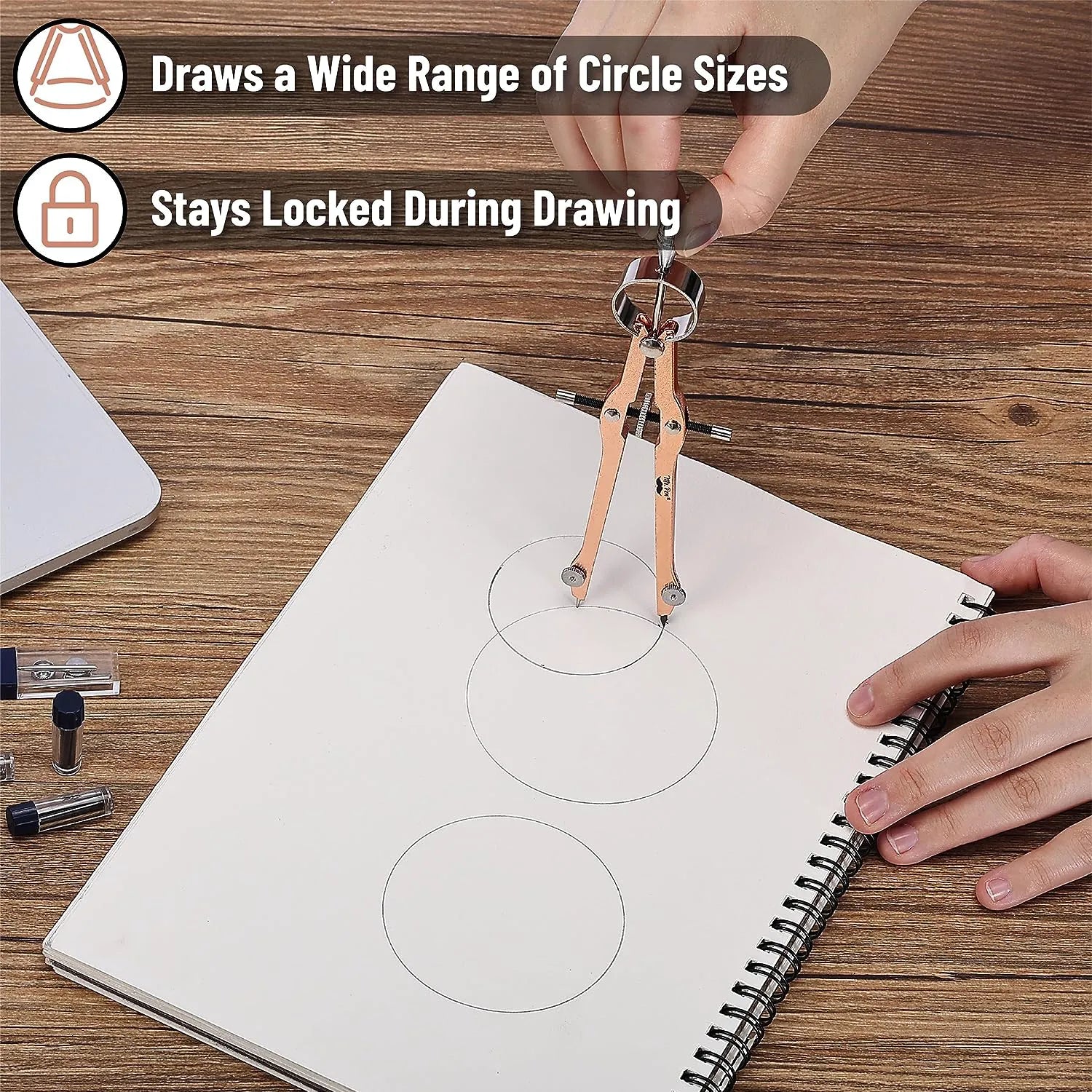 Rose Gold Bow Compass with Lock and Leads Set