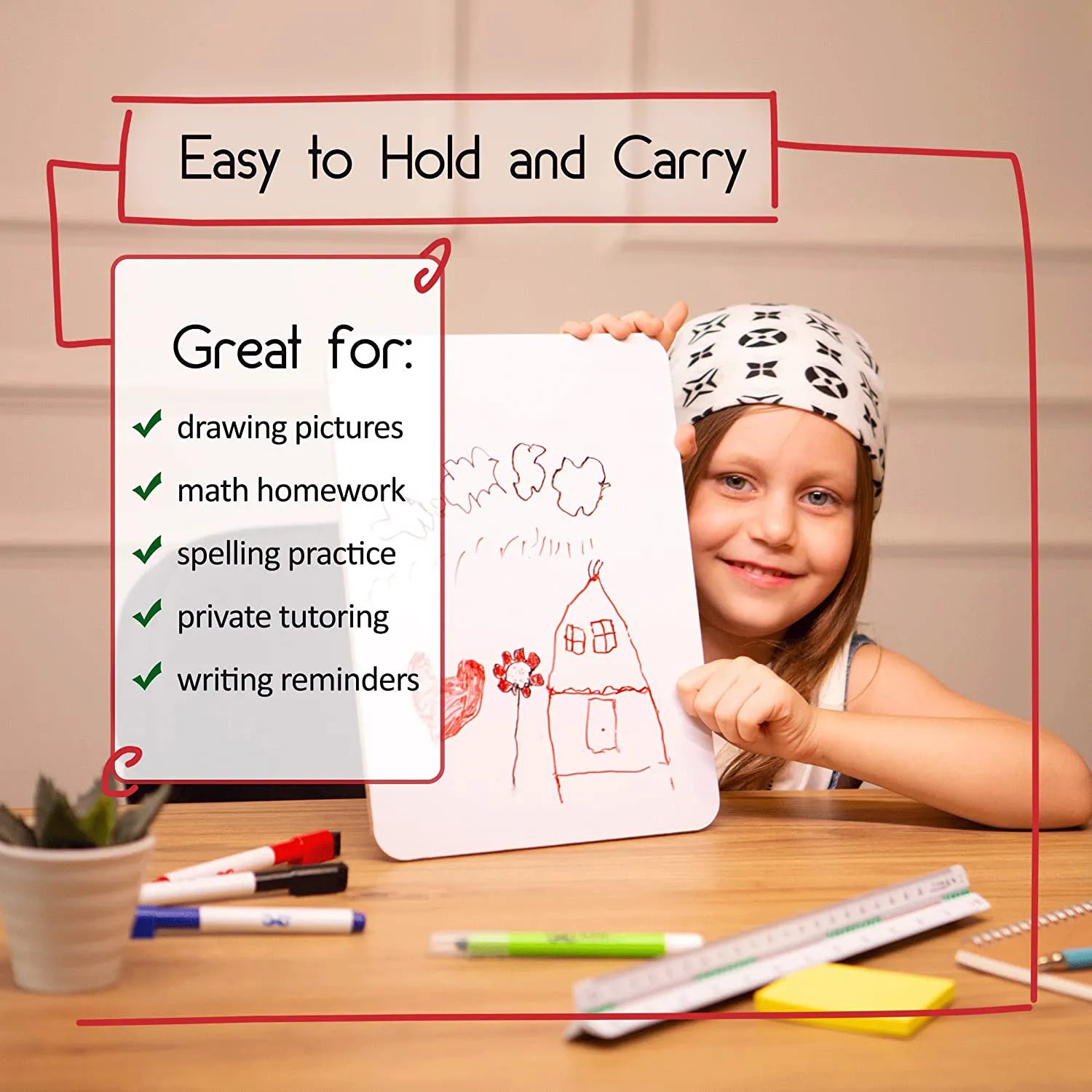 Kids Small Double-Sided Dry Erase Board with 3 Markers