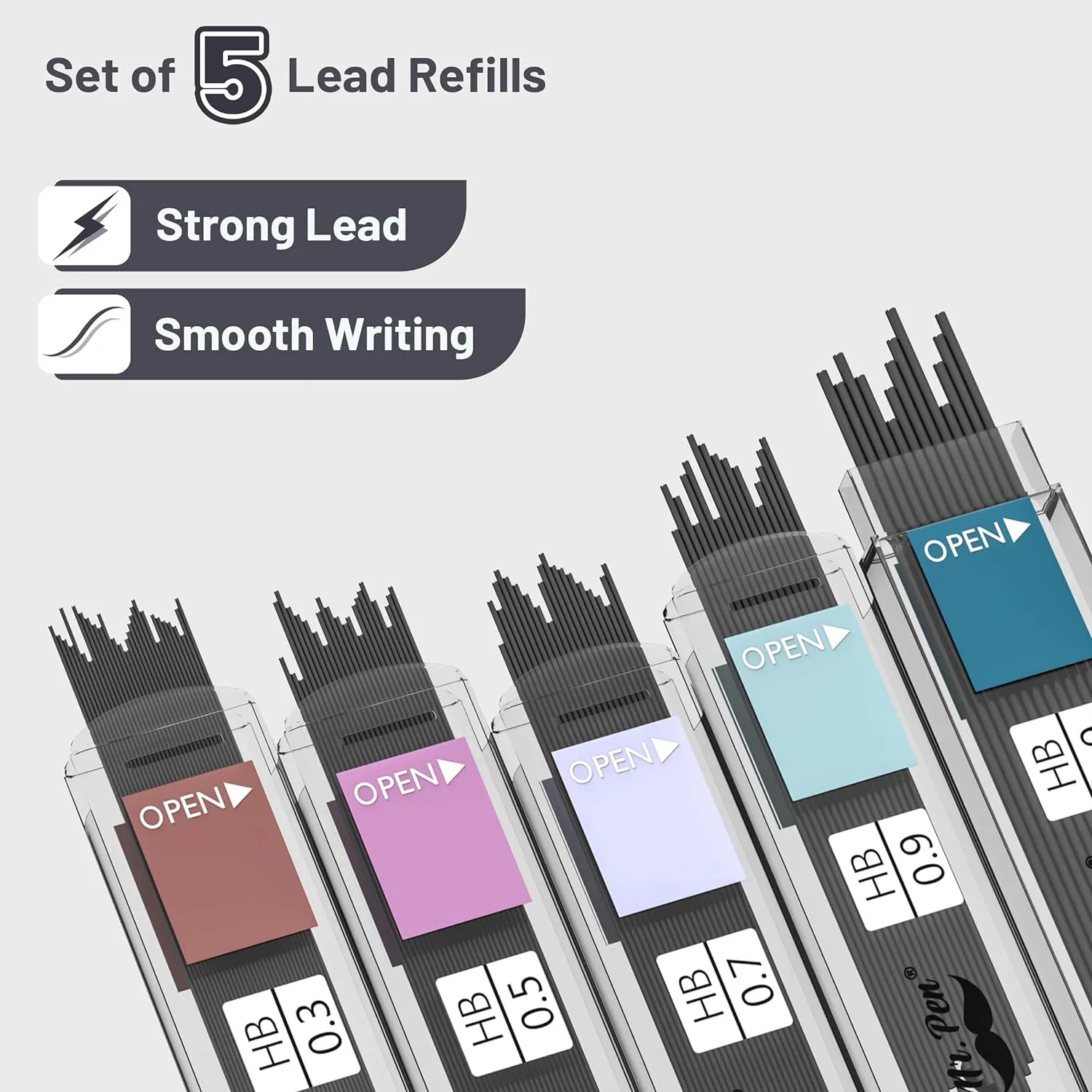 Pastel Mechanical Pencil Set with Refills, 5 Sizes, Clear Barrel
