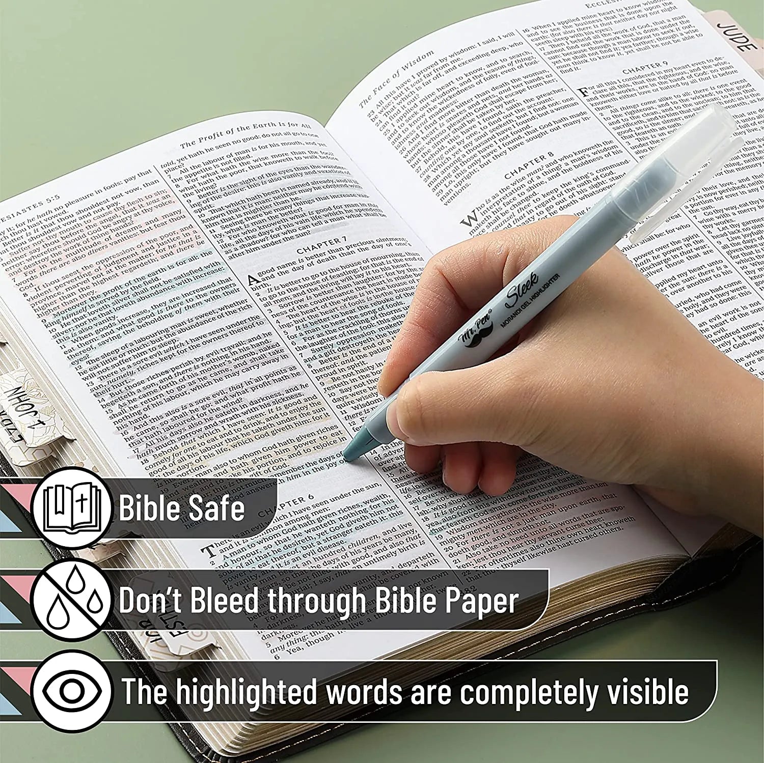 Gel Highlighters, 8 Pack, No-Bleed, Twist-Up Design, Sharpenable Tips, Smooth Glide, Perfect for Bible Pages