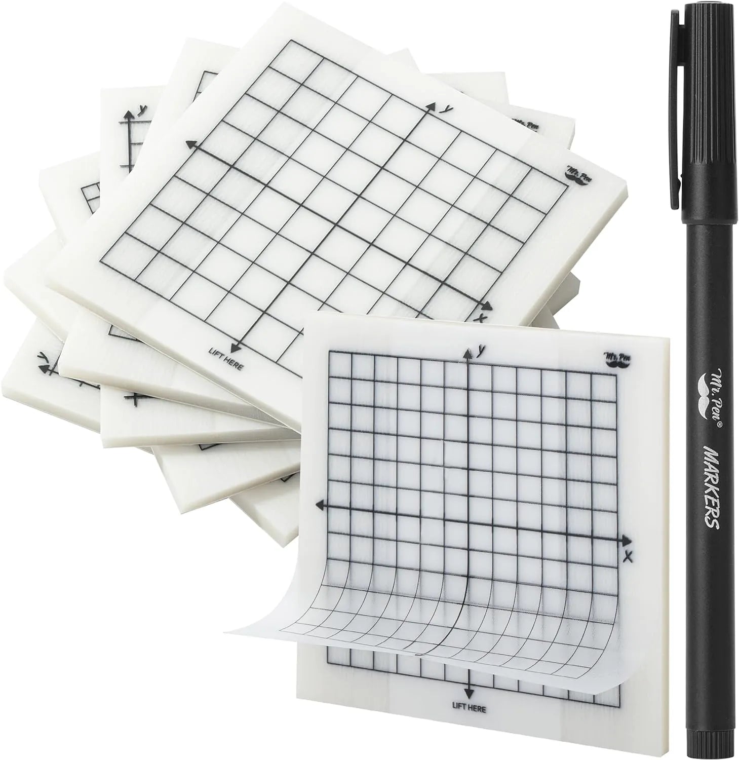 Transparent Graph Paper Sticky Notes 3x3 with Fineliner - 300 Sheets
