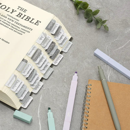 Bible Tabs - 75 Gray Laminated Tabs for Old & New Testament, Neutral Design, Easy to Apply