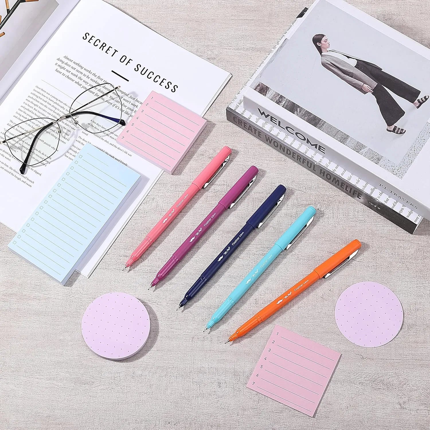 Pastel Sticky Notes & Pens Gift Set (305 pcs) for Teachers