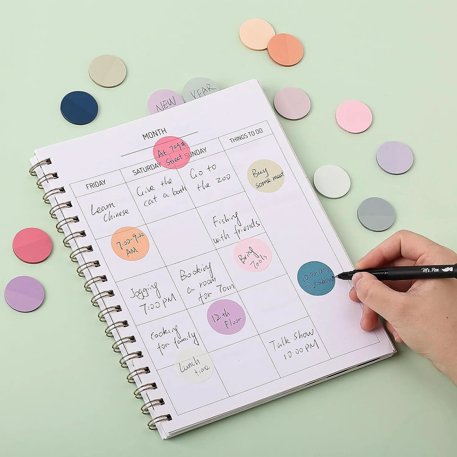 560 Pcs Transparent Round Sticky Notes, Assorted Colors, 28mm, with Quick-Dry Pen