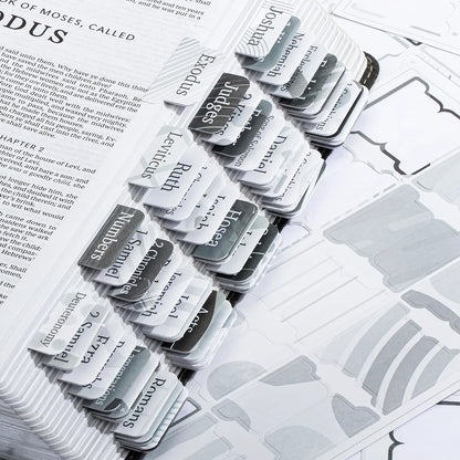 Bible Tabs - 75 Gray Laminated Tabs for Old & New Testament, Neutral Design, Easy to Apply