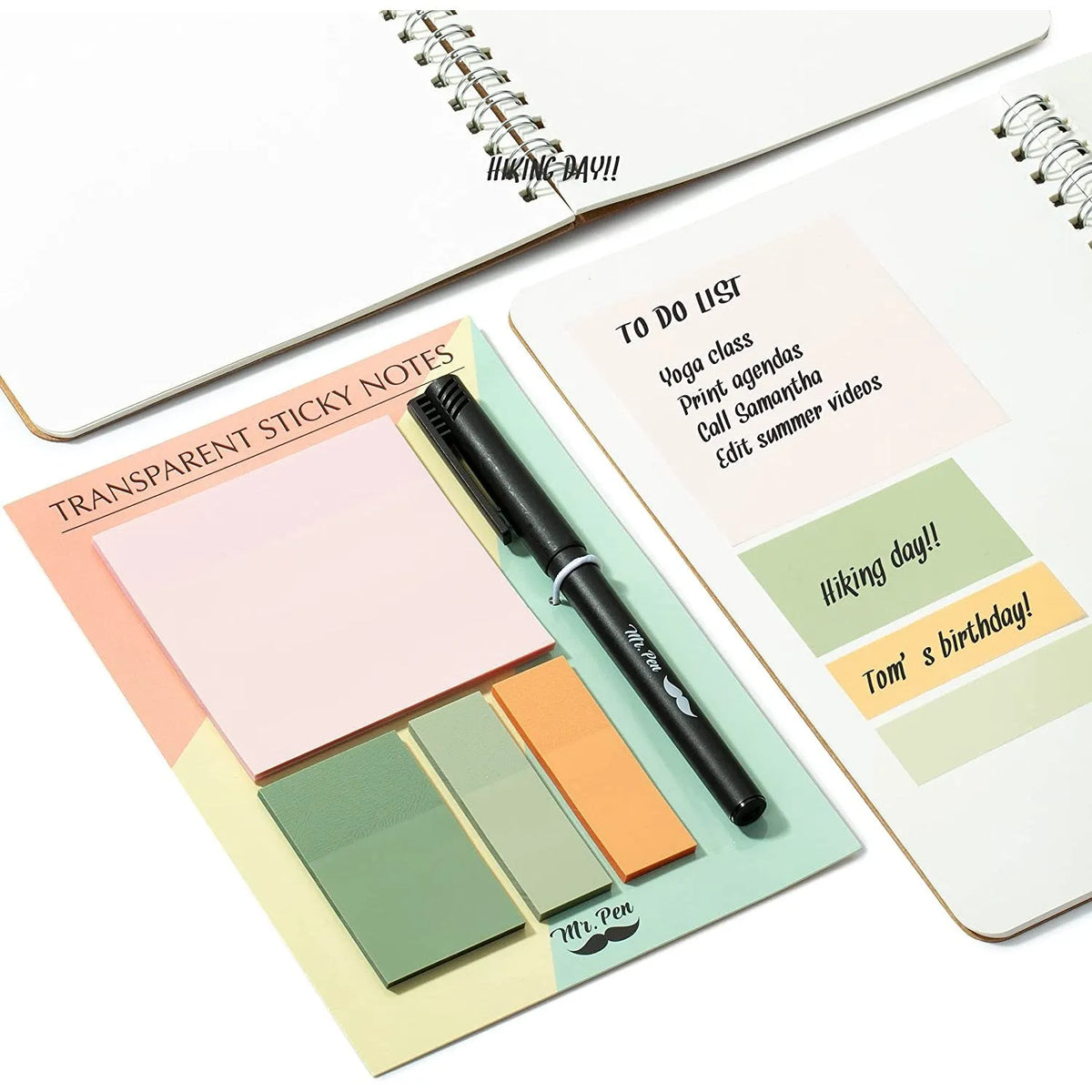 Pastel Transparent Sticky Notes Set (200 Sheets) with Fine-Tip Pen – Ideal for Bible Study, Planner Tabs & Book Annotations