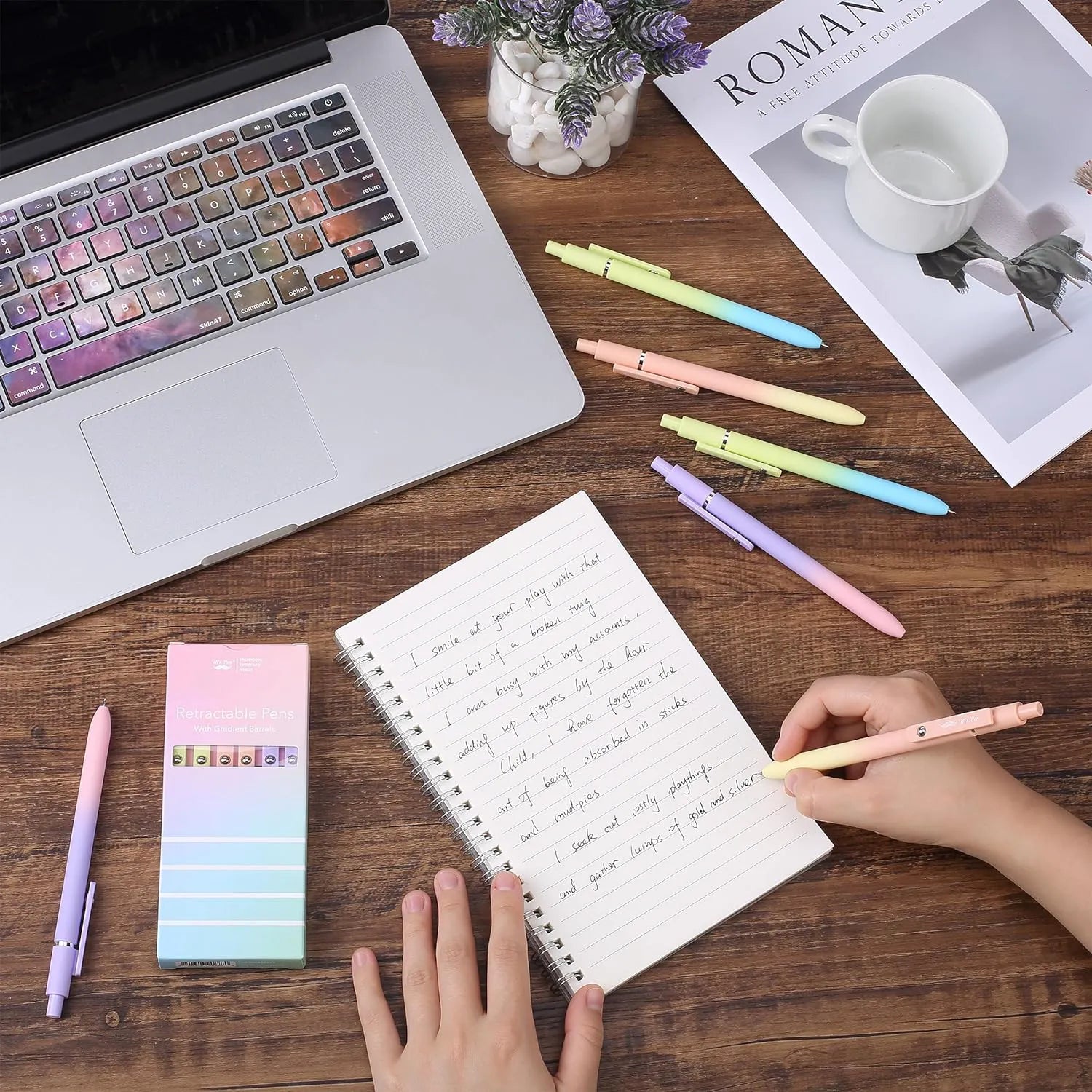 Customizable Retractable Gel Pens with Morandi & Gradient Barrels, Fine Point 0.5mm Black Ink