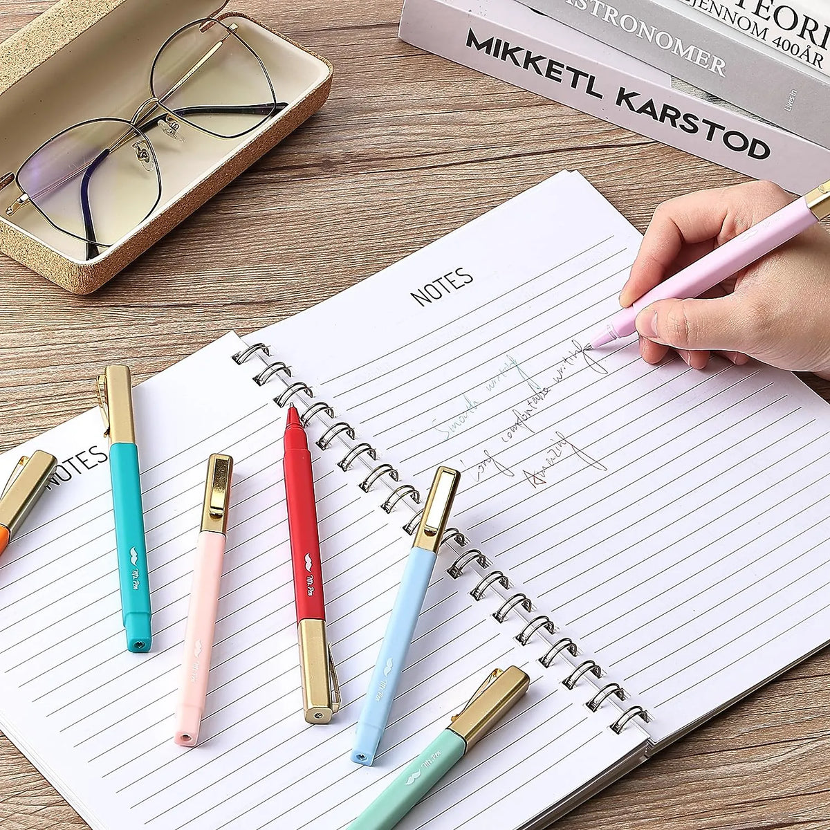 Aesthetic Pens 10 Pack - Assorted Colors, Fast-Dry, No Smear, No Bleed Through, Fine Point Ballpoint Pens for Note Taking
