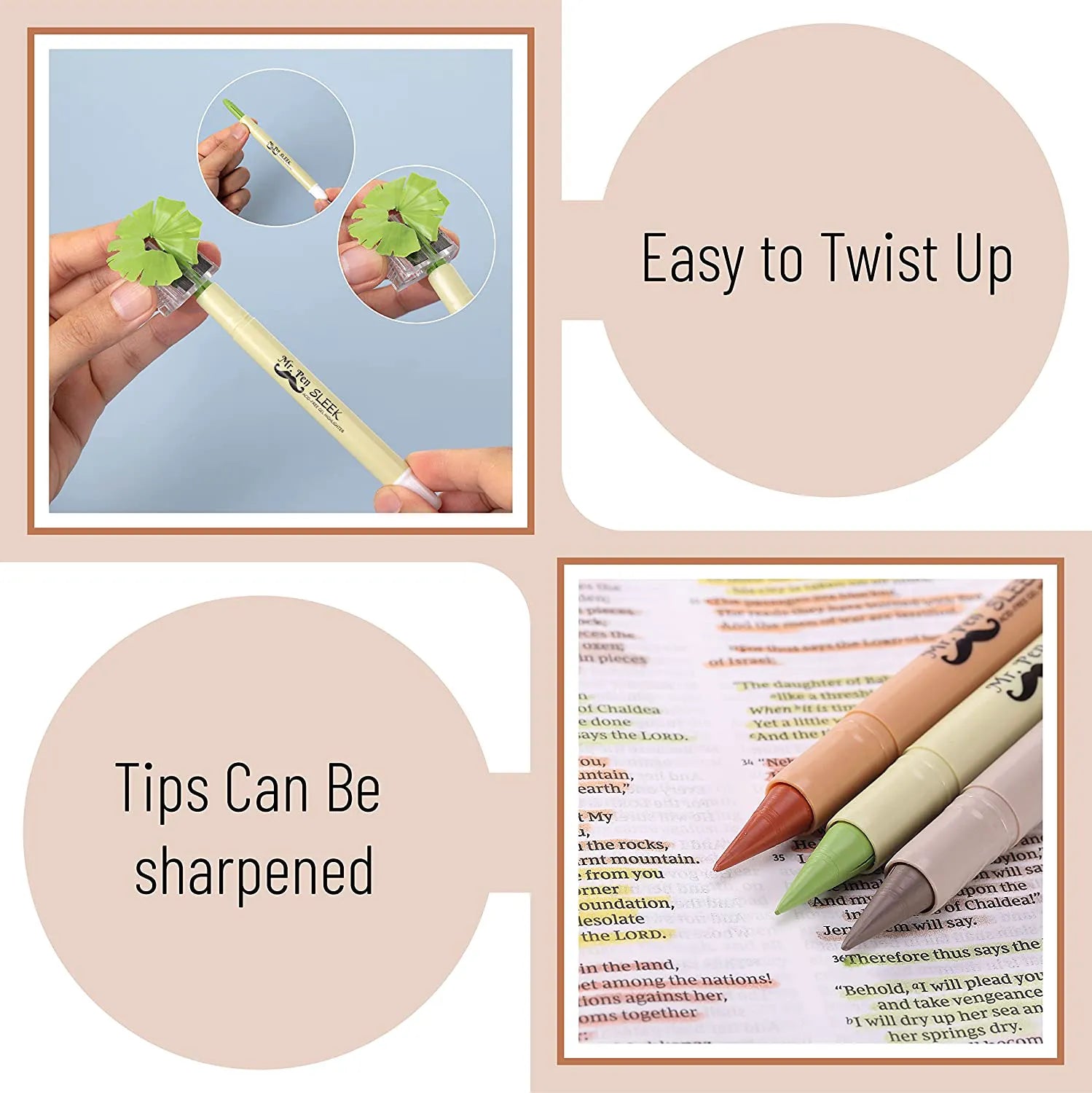 Gel Highlighters, 8 Pack, No-Bleed, Twist-Up Design, Sharpenable Tips, Smooth Glide, Perfect for Bible Pages