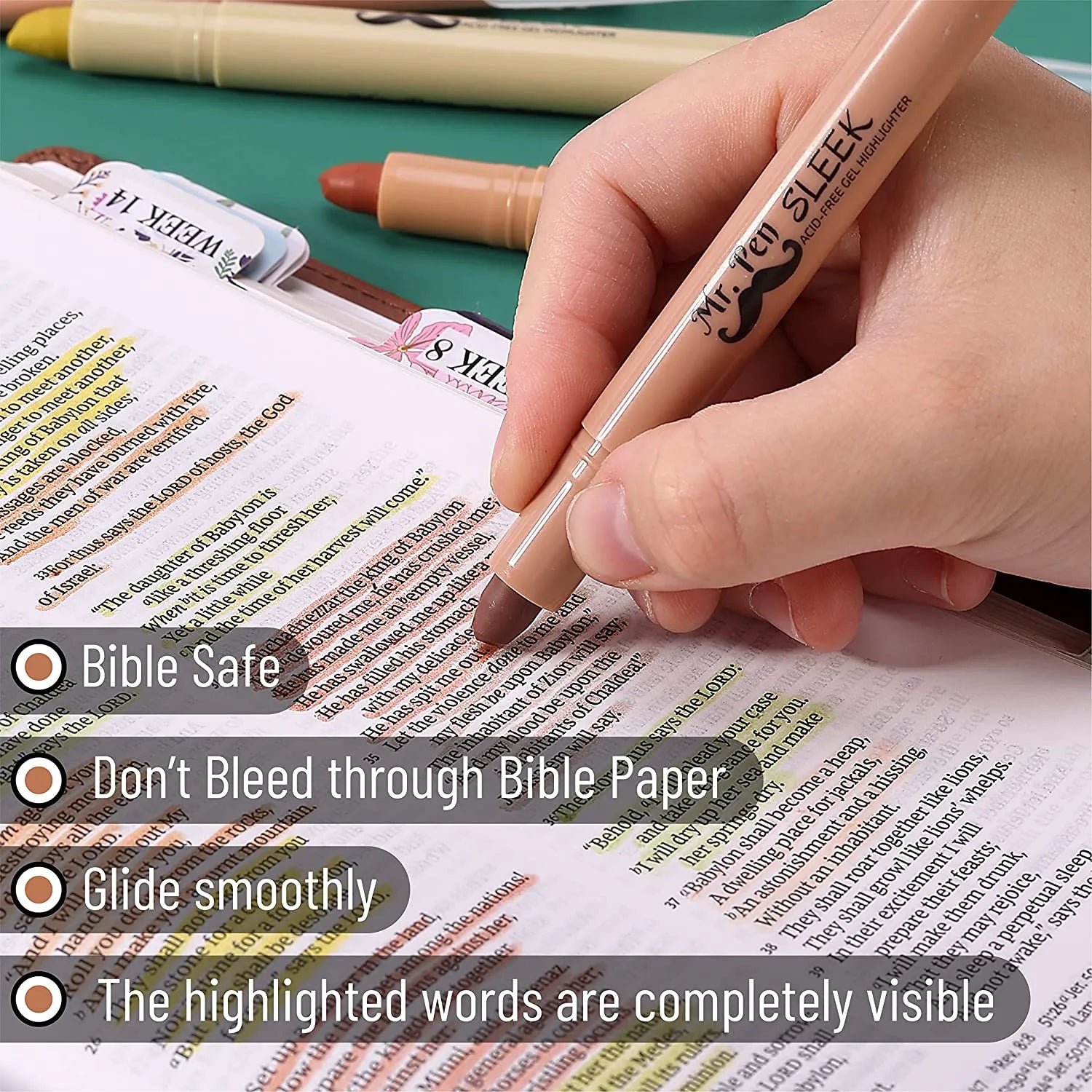 Gel Highlighters, 8 Pack, No-Bleed, Twist-Up Design, Sharpenable Tips, Smooth Glide, Perfect for Bible Pages