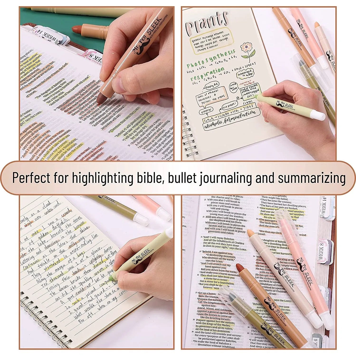 Gel Highlighters, 8 Pack, No-Bleed, Twist-Up Design, Sharpenable Tips, Smooth Glide, Perfect for Bible Pages